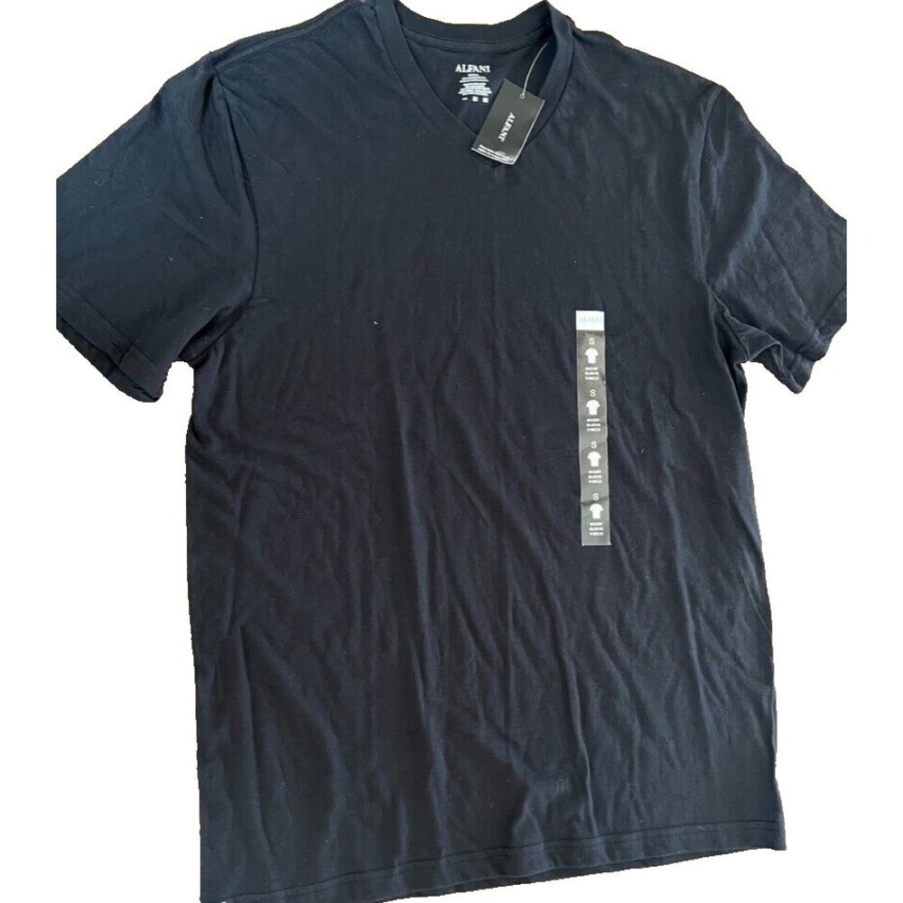 Alfani Black T-Shirt V-Neck Combed Cotton Short Sleeve Men's S NWT